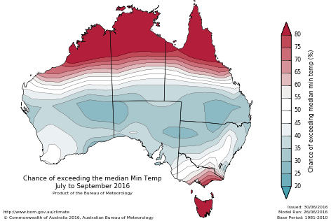 Probability of exceeding median minimum temperature - click on the map for a larger version