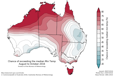 Probability of exceeding median minimum temperature - click on the map for a larger version