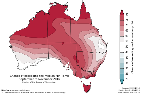 Probability of exceeding median minimum temperature - click on the map for a larger version