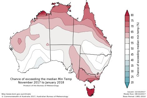 Probability of exceeding median minimum temperature - click on the map for a larger version