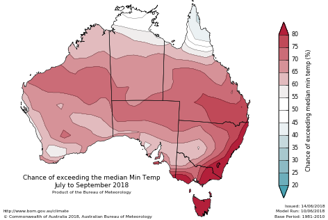 Probability of exceeding median minimum temperature - click on the map for a larger version