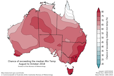 Probability of exceeding median minimum temperature - click on the map for a larger version