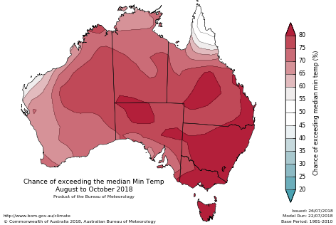 Probability of exceeding median minimum temperature - click on the map for a larger version