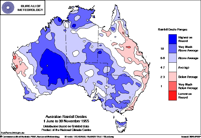 Australian rainfall deciles : 1 June to 30 November 1955