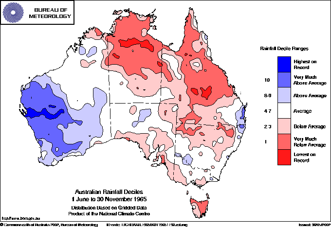 Australian rainfall deciles : 1 June to 30 November 1965
