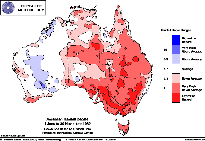 Australian rainfall deciles : 1 June to 30 November 1982