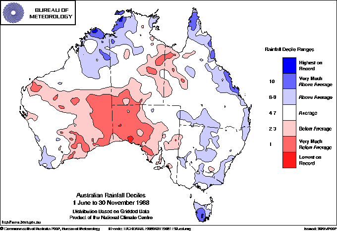 Australian rainfall deciles : 1 June to 30 November 1988
