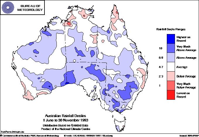 Australian rainfall deciles : 1 June to 30 November 1993