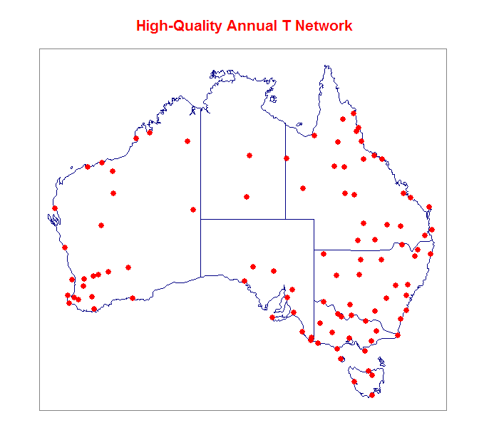Locations used for annual temperature dataset