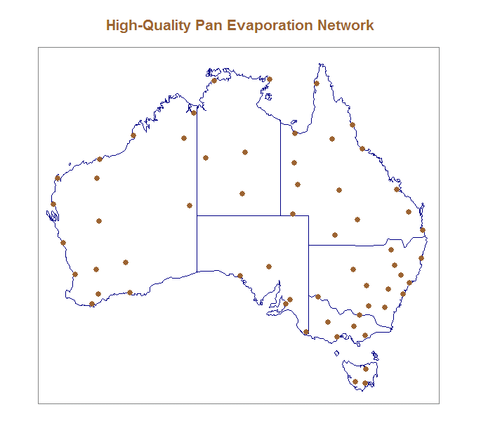 Locations used for pan evaporation dataset