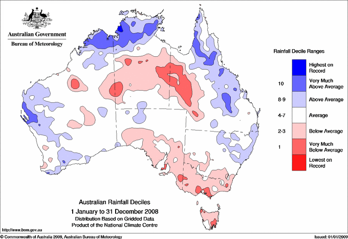 2008 australian rainfall deciles map
