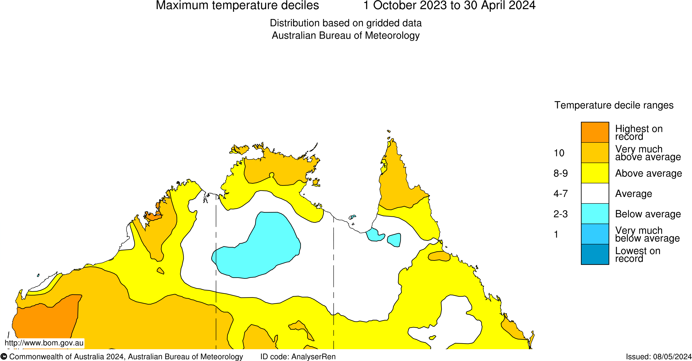 Map of maximum temperature deciles