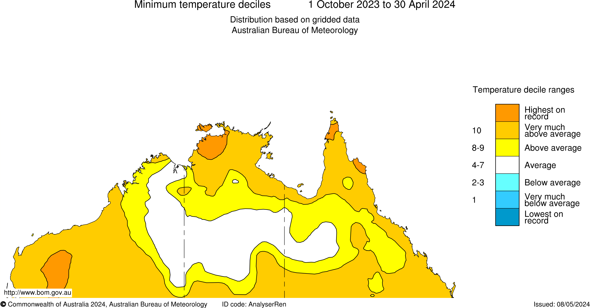 Map of minimum temperature deciles