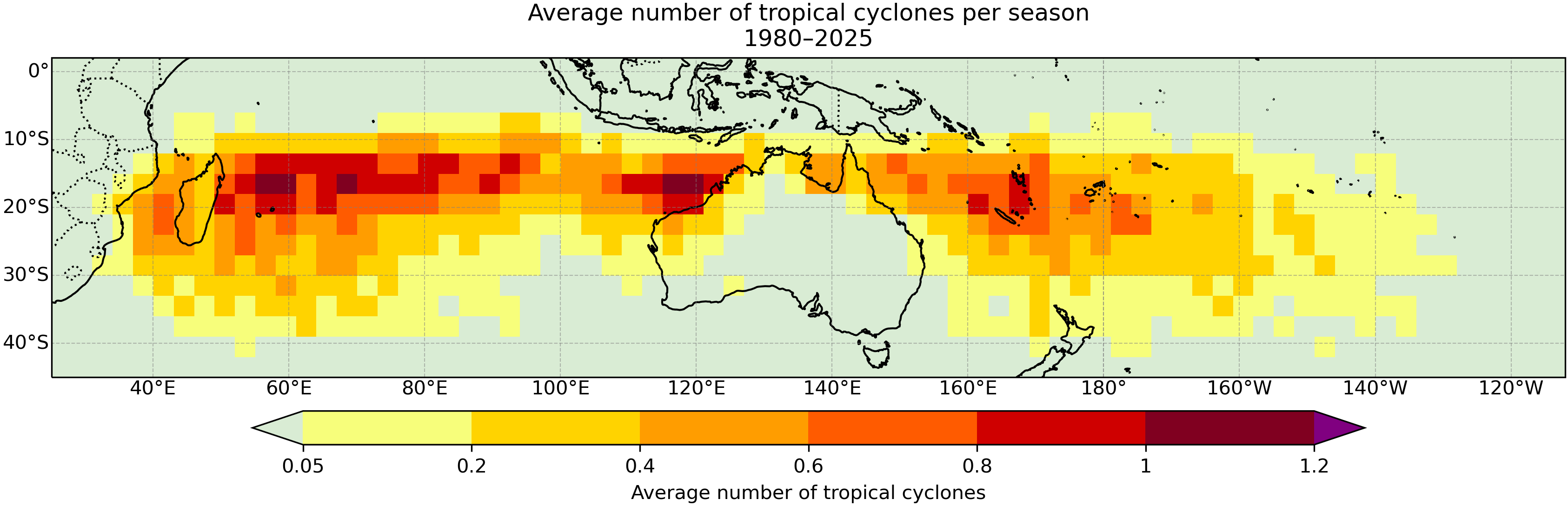 Tropical cyclone occurrence heat map