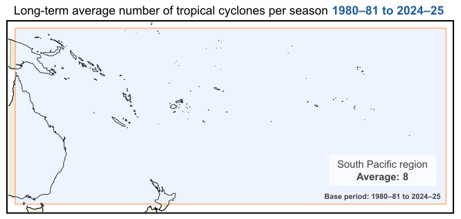Map showing South Pacific tropical cyclone forecast region
