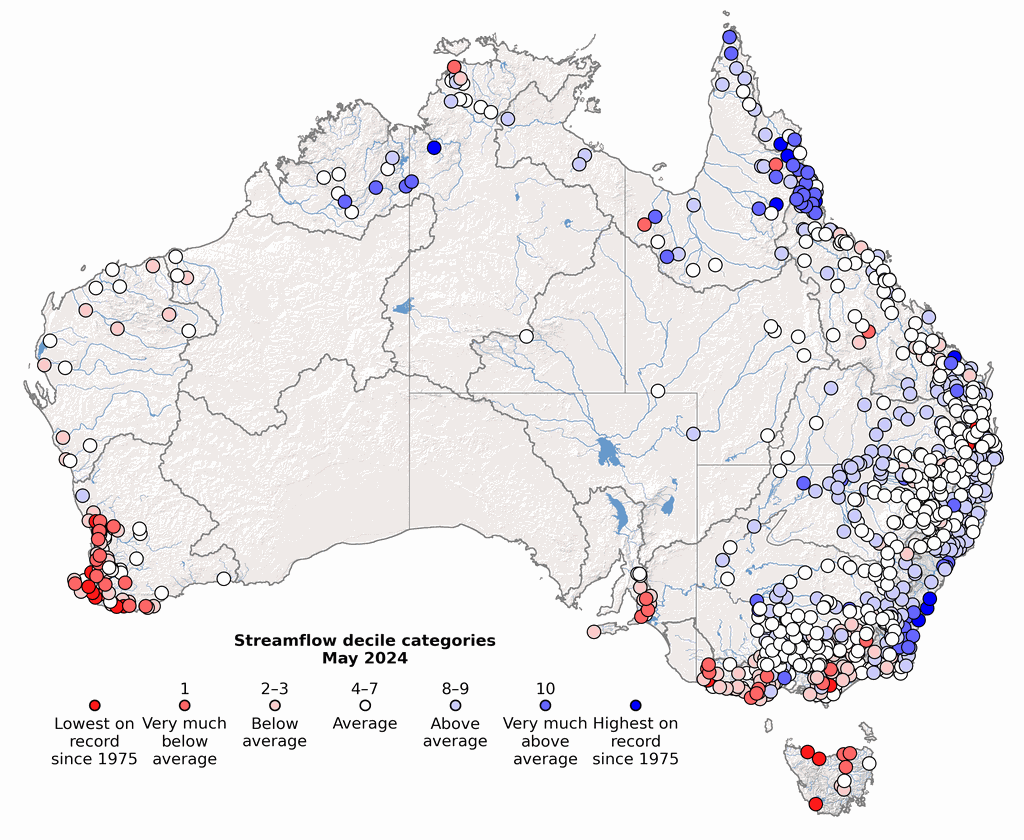 Streamflow decile rankings Streamflow decile rankings across Australia