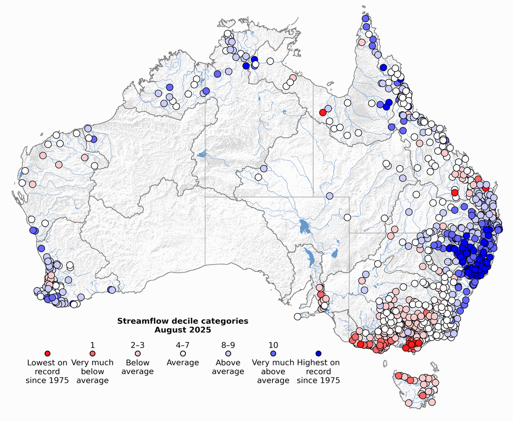 Streamflow decile rankings Streamflow decile rankings across Australia