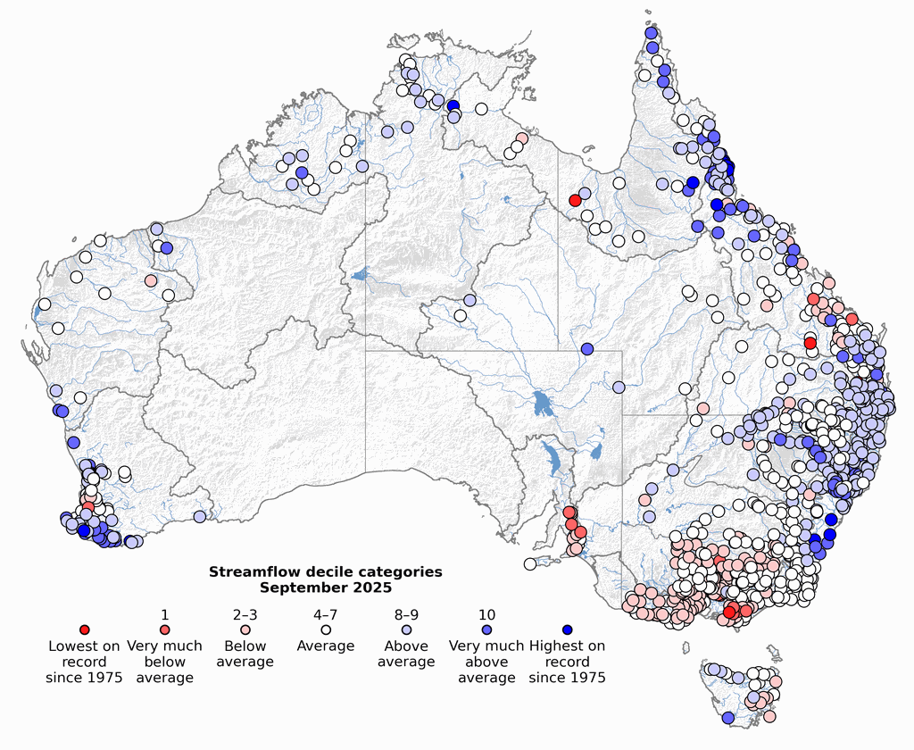 Streamflow decile rankings Streamflow decile rankings across Australia