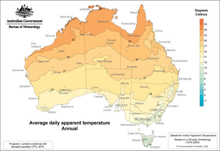 Annual average daily apparent temperature for Australia