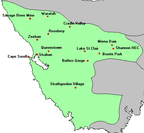 Tas. West Coast Area Map