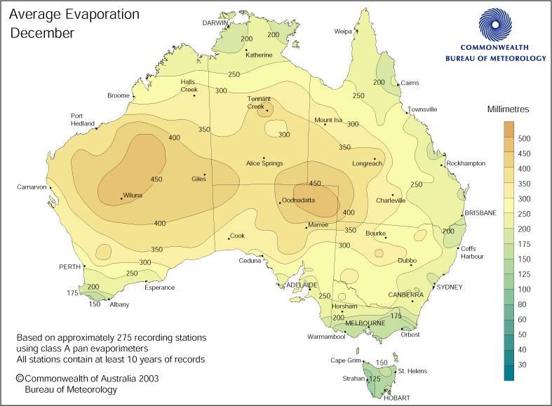 Average evaporation Australia