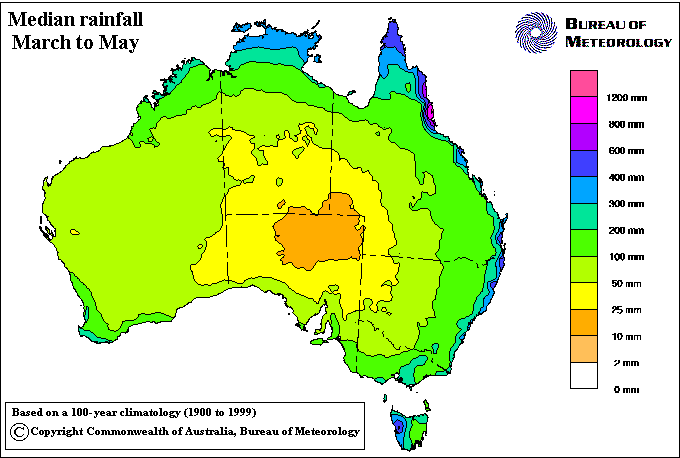 Median rainfall for March-May