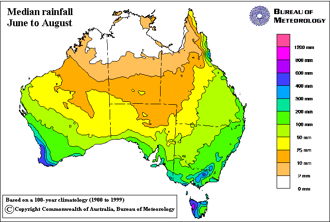 Median rainfall for June-August