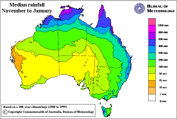 Median rainfall for November-January