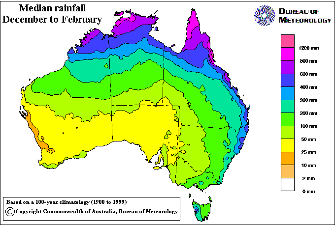 Median rainfall for December-February