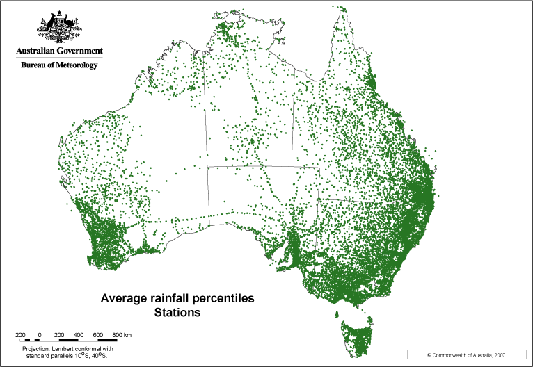 recording stations used in the annual, monthly and seasonal rainfall percentile analysis