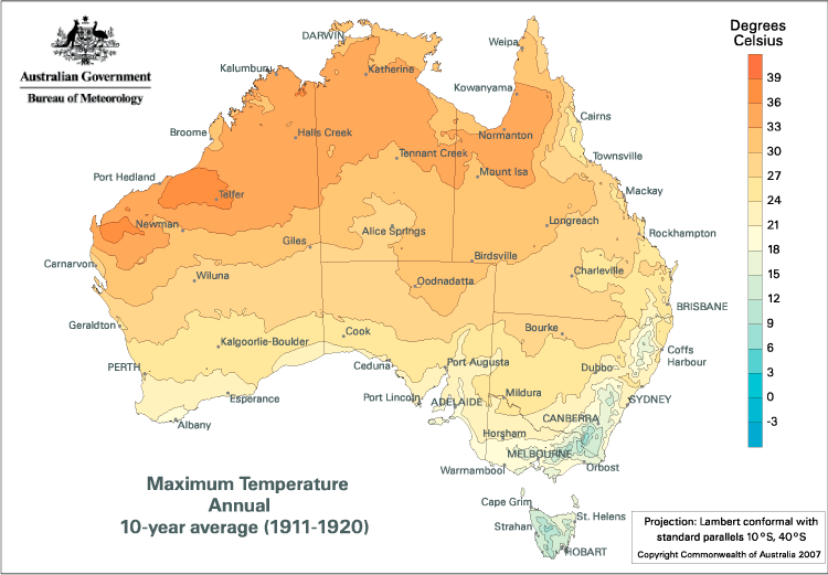 Annual maximum temperature for 10-year average