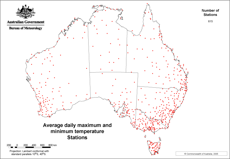 recording stations used in the average annual and monthly temperature analysis