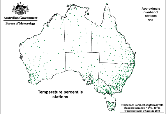 recording stations used in the avrerage annual, monthly, seasonal and multi-seasonal temperature percentile analysis