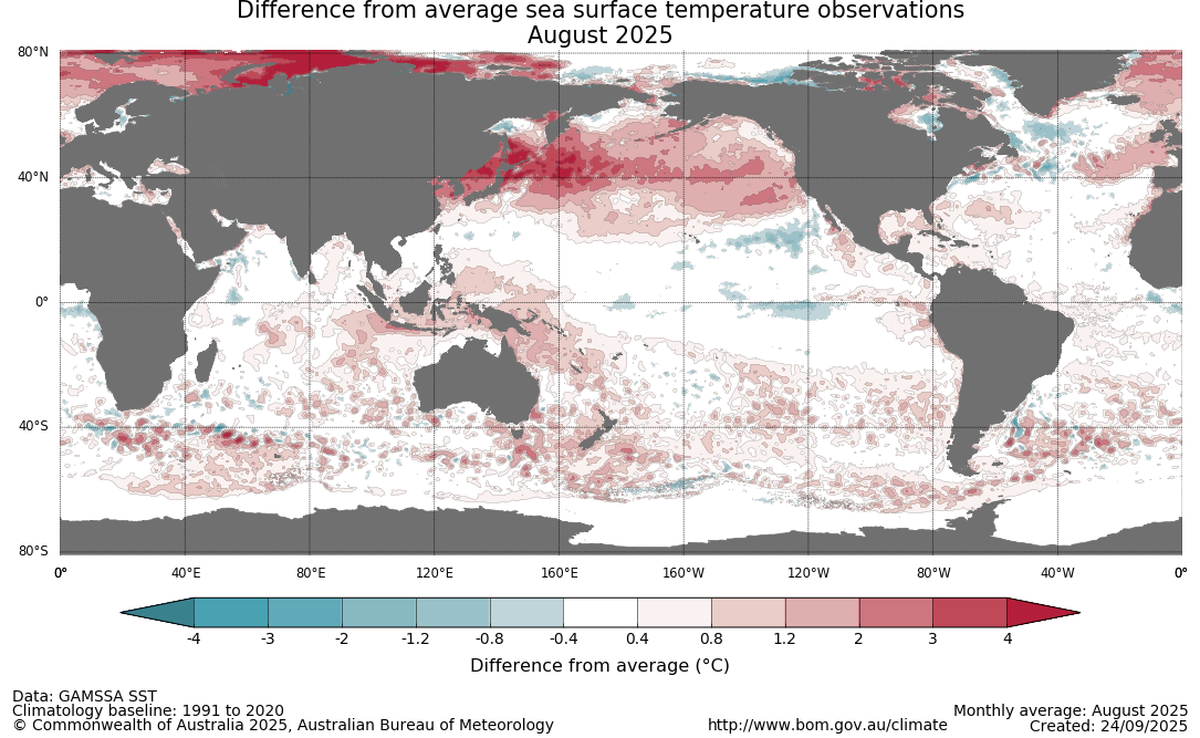 Latest long-range forecast sea surface temperature map