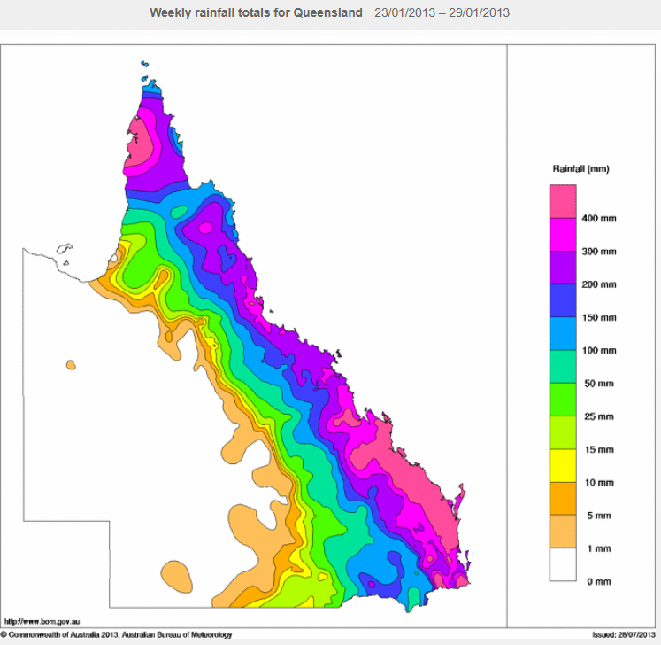 Rainfall for the week ending 29 January 2013.