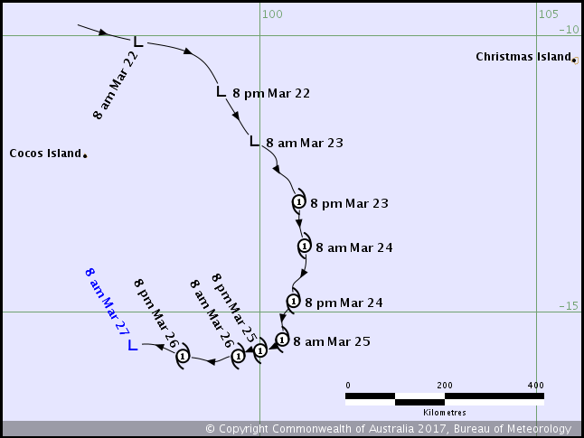 Track of Tropical Cyclone Caleb
