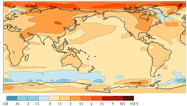 Annual mean precipitation change at time of carbon dioxide modelling