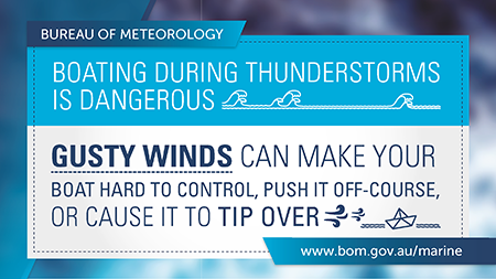Boating during thunderstorms is dangerous. Gusty winds can make your boat hard to control, push it off-course, or cause it to tip over.