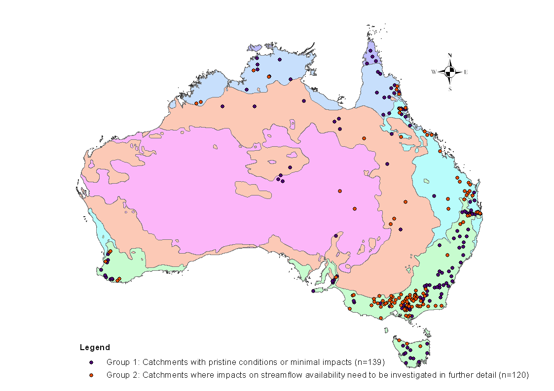Figure 1. Distribution of the Australian Network of Hydrologic Reference Stations (n =259) (See text for Group 1 and Group 2 definitions)