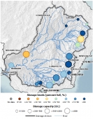 Murray-Darling Basin storage map from May 2017, showing most storages greater than 50% full, and 6 storages more than 80% full