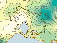 Figure C.3 Map of average annual rainfall for the Melbourne region, based on data collected between 1961–90
