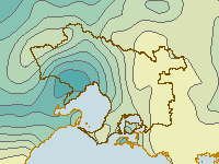 Figure C.7 Map of average annual evapotranspiration for the Melbourne region, based on data collected between 1911–2010