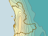 Figure C7. Map of average annual evapotranspiration for the Perth region, based on data collected between 1911-2010