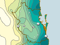 Figure C3. Map of average annual rainfall for the SEQ region, based on data collected between 1961-1990
