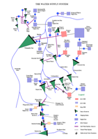 Figure P4. Map of the operating infrastructure and the supply network for Sydney and surrounding areas covering reservoir capacity over 95% in the region 