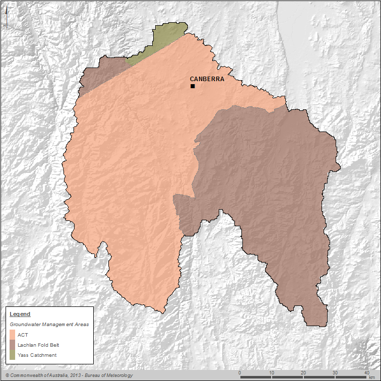 Figure P9 Map of groundwater management areas in the NSW part of the Canberra region Figure P9 Map of groundwater management areas in the NSW part of the Canberra region