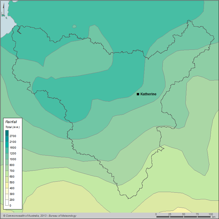 Figure C2 Map of total annual rainfall for the Daly region during the 2012–13 year Figure C2 Map of total annual rainfall for the Daly region during the 2012–13 year