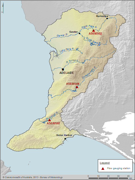 Figure W2 Key gauging stations along the main rivers within the Adelaide region