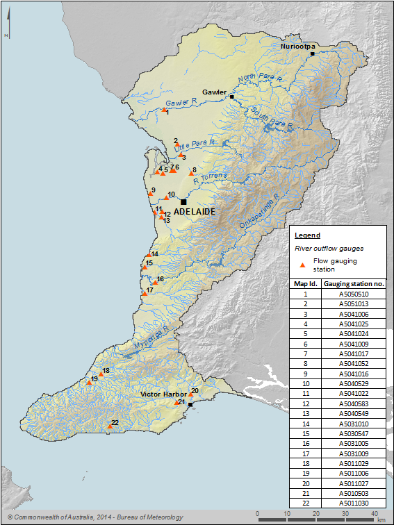 Figure 1 Map showing location of stream flow gauges used to calculate river outflow