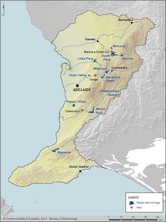 Figure P6 Surface water storages and weirs in the Adelaide region 